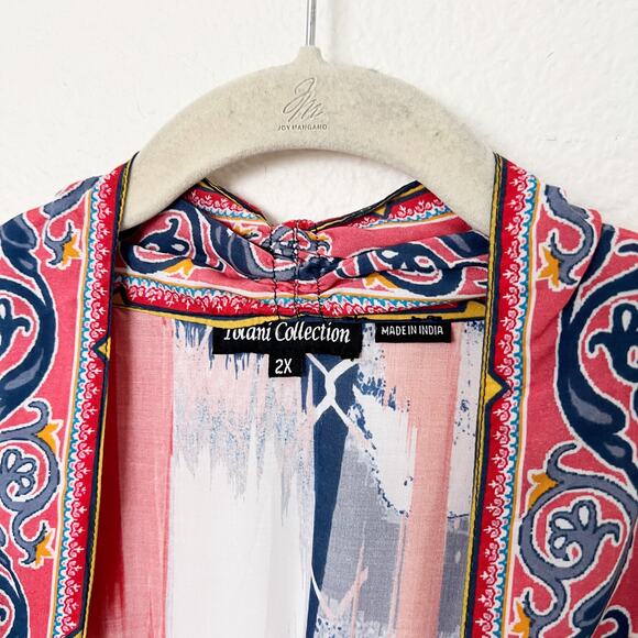 [Tolani Collection] Open Front Watercolor Abstract Print Kimono Coverup Top 2X - Picture 11 of 12